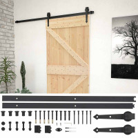 Produktbild för Skjutdörr Naturlig och svart 90 x 210 cm Massiv furu