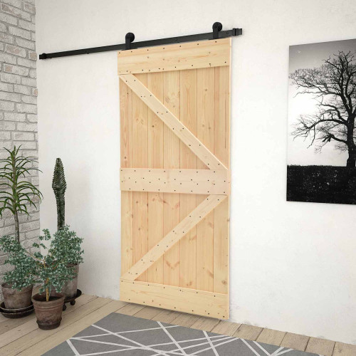 vidaXL Skjutdörr Naturlig och svart 90 x 210 cm Massiv furu