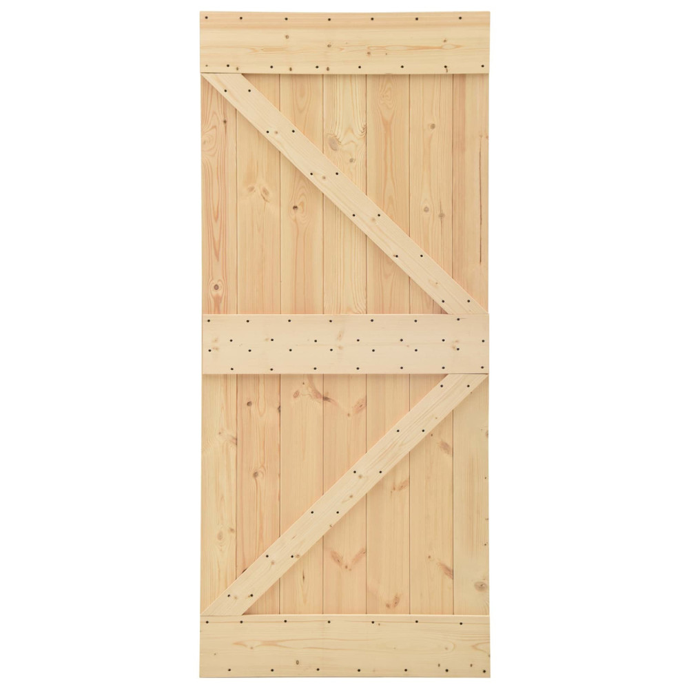 Produktbild för Skjutdörr Naturlig och svart 90 x 210 cm Massiv furu