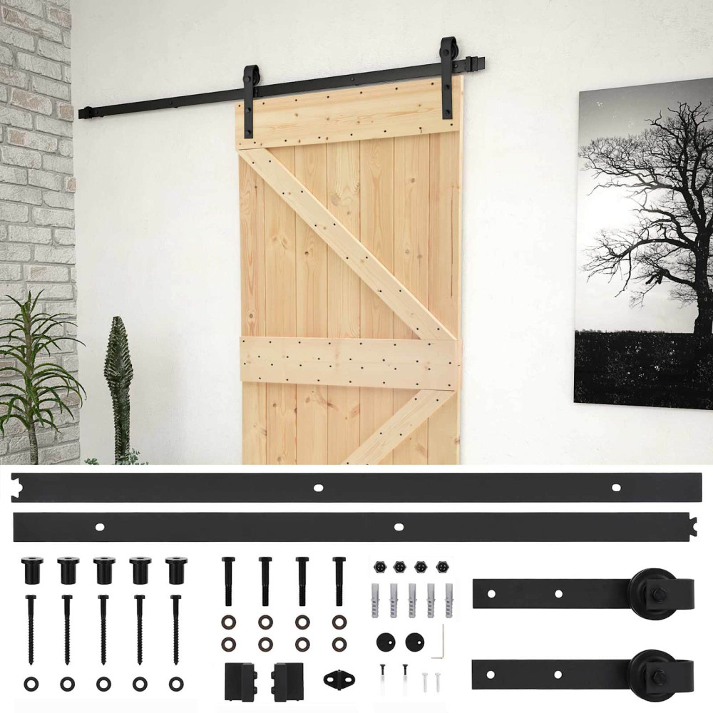 Produktbild för Skjutdörr Naturlig och svart 90 x 210 cm Massiv furu