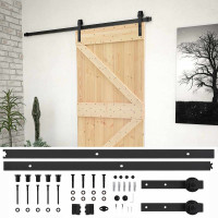 Produktbild för Skjutdörr Naturlig och svart 90 x 210 cm Massiv furu
