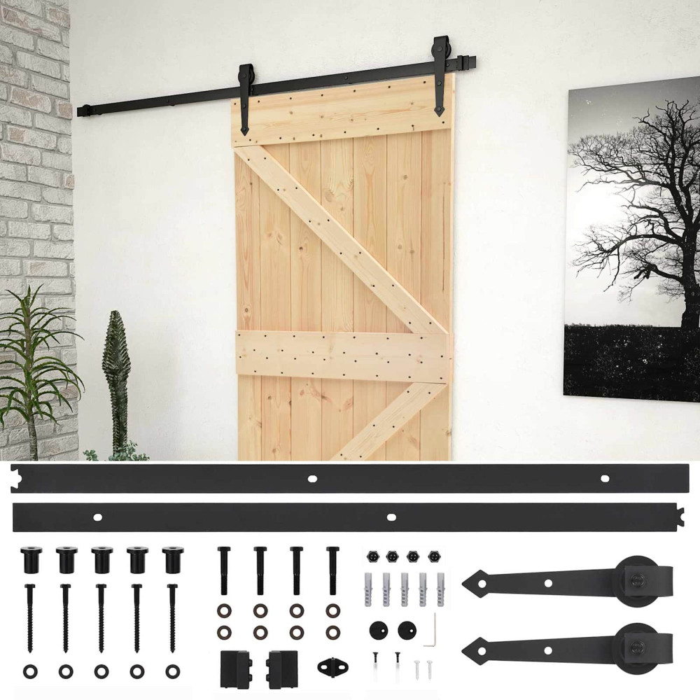 Produktbild för Skjutdörr Naturlig och svart 100 x 210 cm Massiv furu