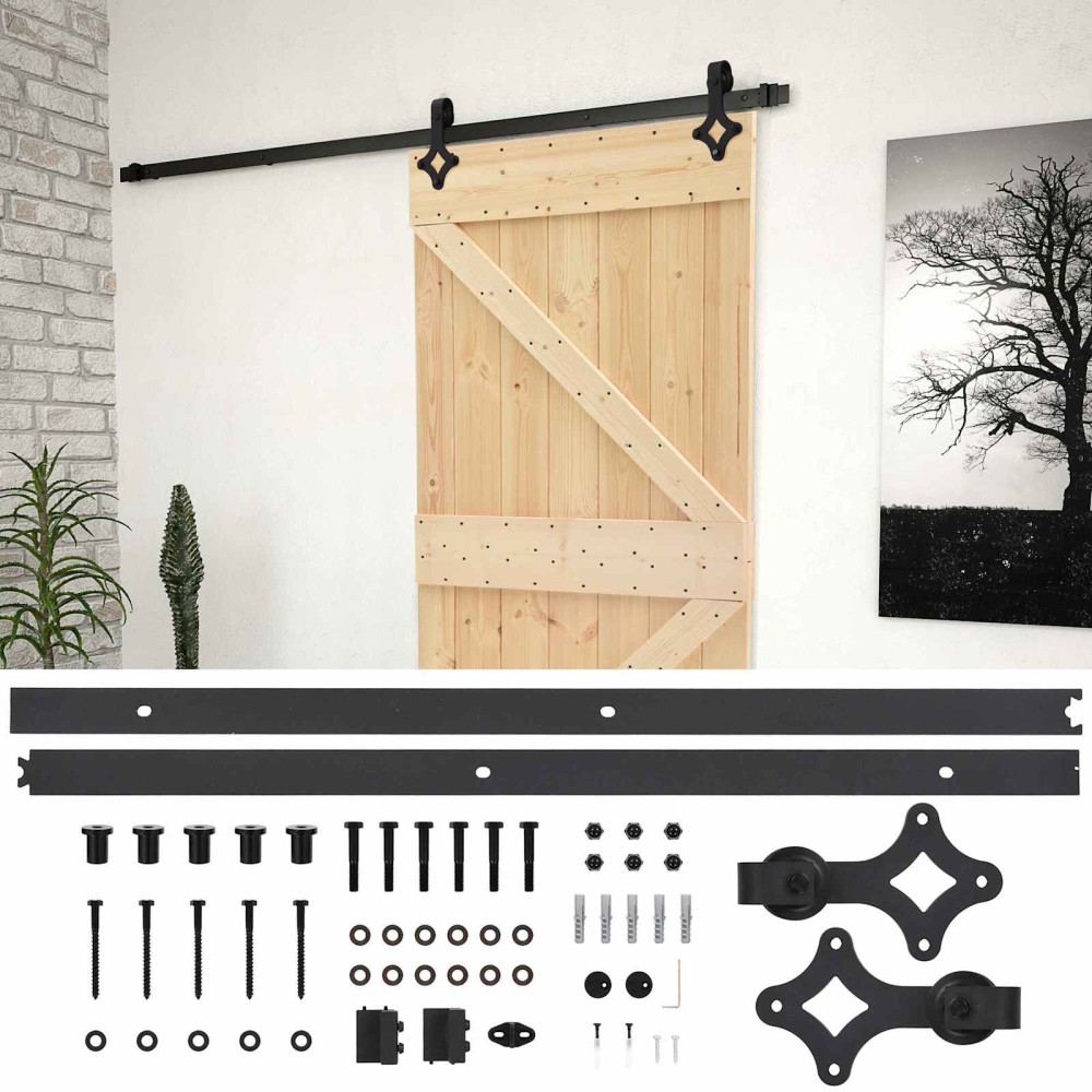 Produktbild för Skjutdörr Naturlig och svart 100 x 210 cm Massiv furu