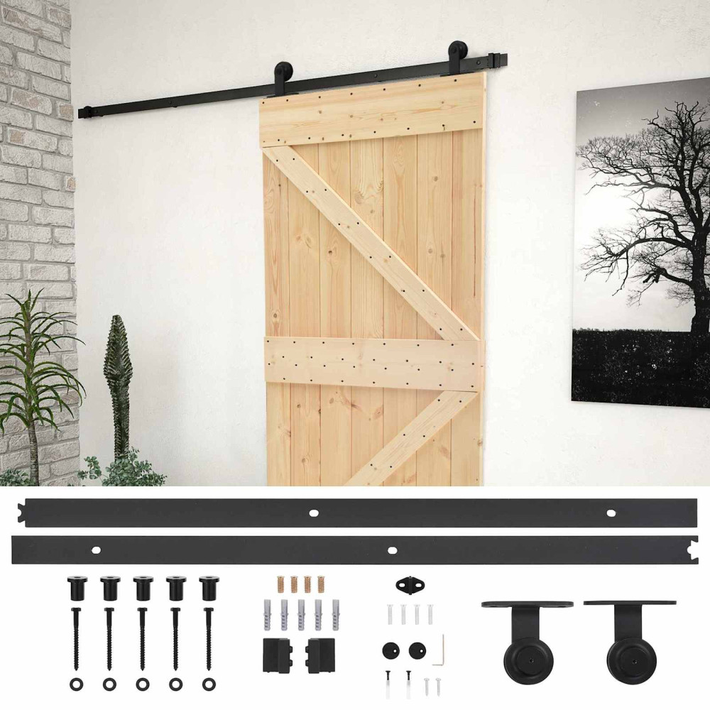 Produktbild för Skjutdörr Naturlig och svart 100 x 210 cm Massiv furu