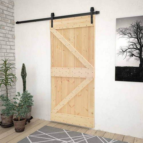 vidaXL Skjutdörr Naturlig och svart 100 x 210 cm Massiv furu