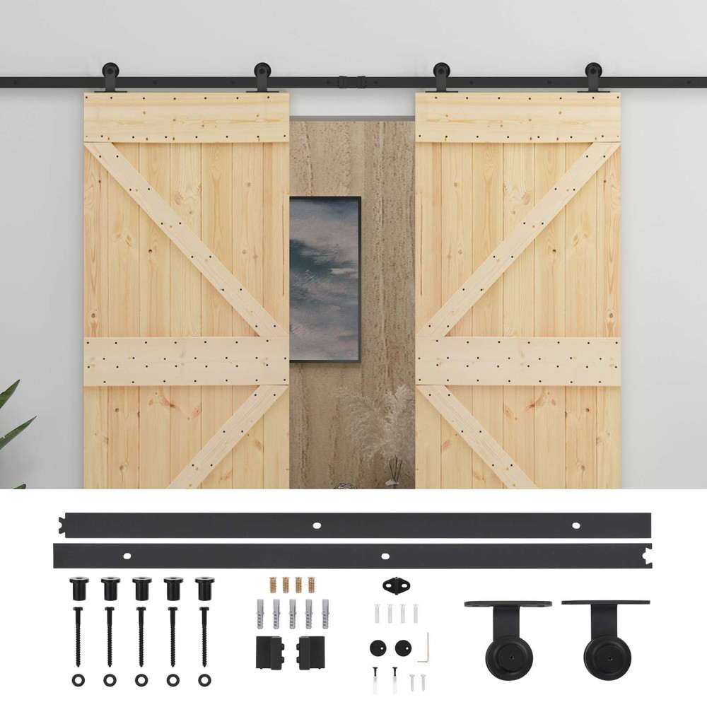 Produktbild för Skjutdörr 2 pcs Naturlig och svart Massiv furu