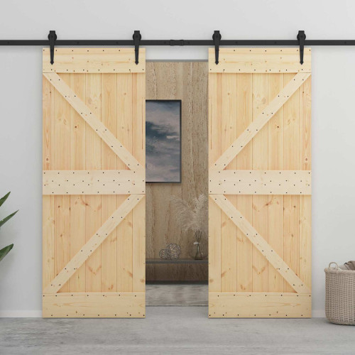 vidaXL Skjutdörr 2 pcs Naturlig och svart Massiv furu