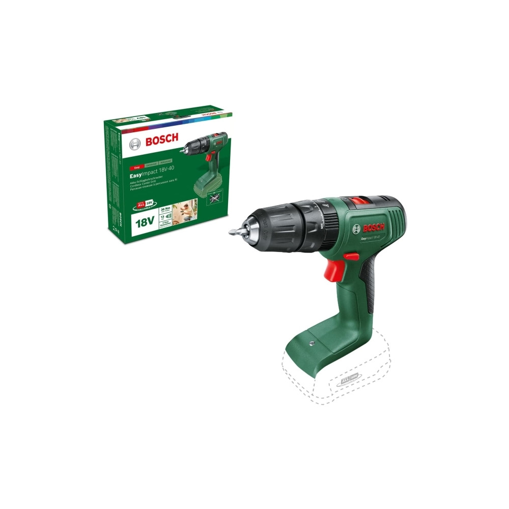 Produktbild för Bosch EasyImpact 18V-40 - slagborr/skruvdragare - sladdlös - 2 hastigheter - inget batteri