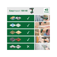 Produktbild för Bosch EasyImpact 18V-40 - slagborr/skruvdragare - sladdlös - 2 hastigheter - inget batteri