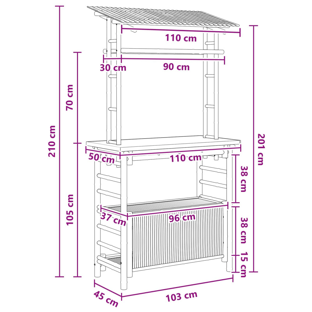 Produktbild för Utomhus Barbord Naturfärg 110 x 50 x 210 cm Bambus