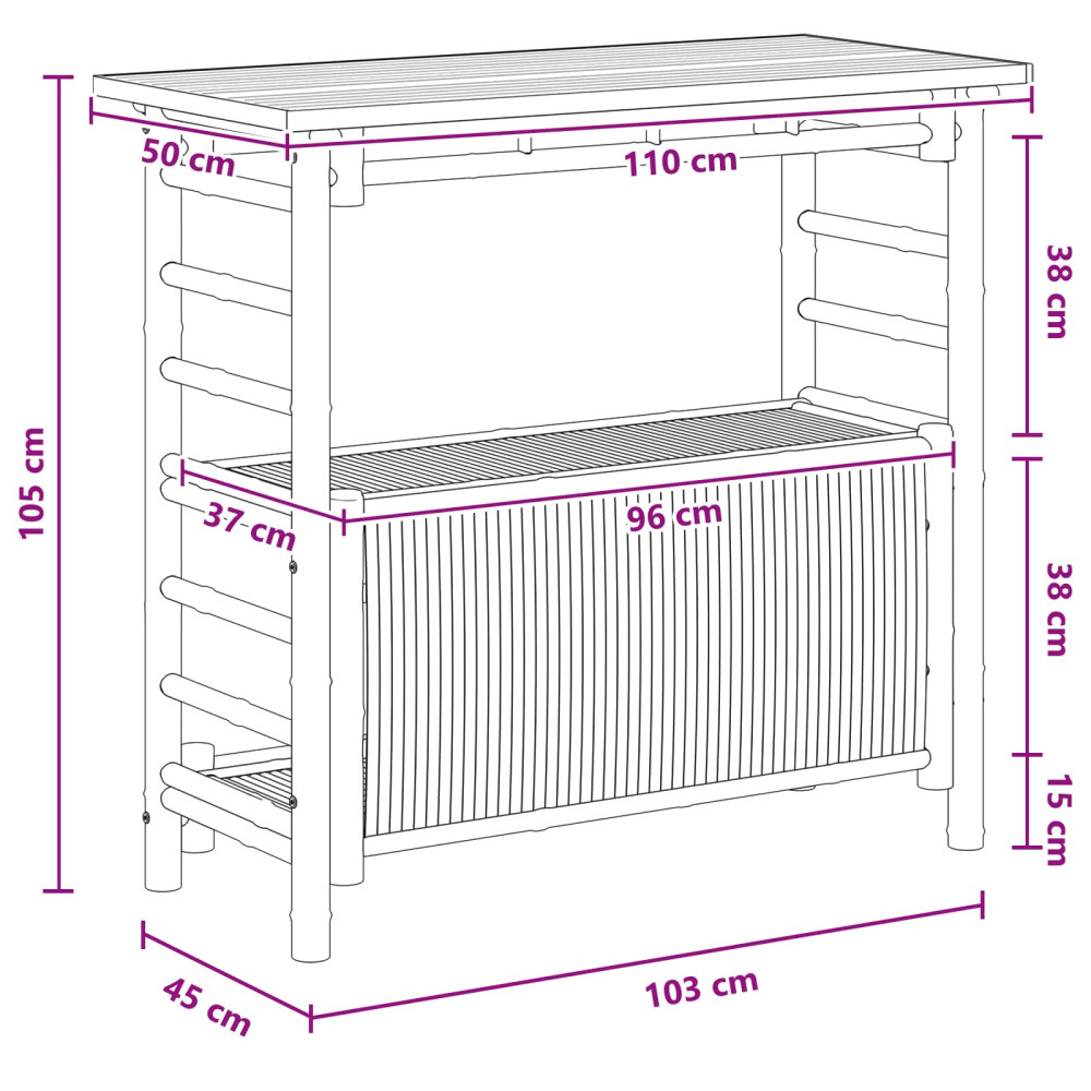 Produktbild för Utomhus Barbord Naturfärg 110 x 50 x 105 cm Bambus