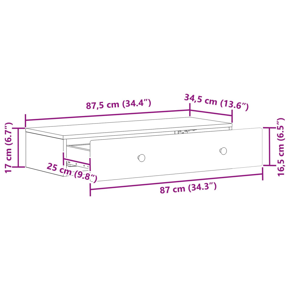 Produktbild för Väggmonterad sidobord Betonggrå 87,5 x 34,5 x 17 cm
