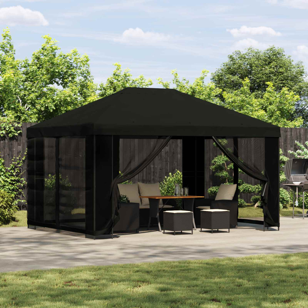Produktbild för Paviljong 4 × 3 m Svart Polyester och Stål 190 gsm