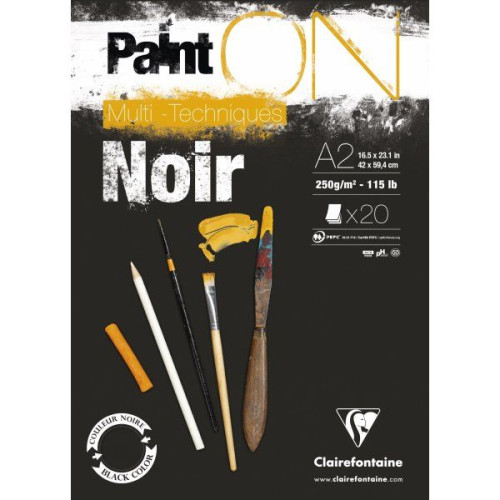 Clairefontaine Paint-On Block A2 250 gram 20 ark svart papper, multiteknik,...