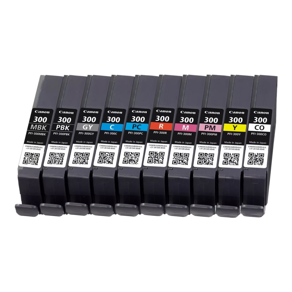 Produktbild för Canon PFI-MBK/PBK/CO/GY/R/C/M/Y/PC/PM 10 Ink Cartridge Multipack - 10-pack - mattsvart, foto-magenta, röd, gul, magenta, foto-svart, foto-cyan, grå, cyan, kromoptimerare - original - bläcktank