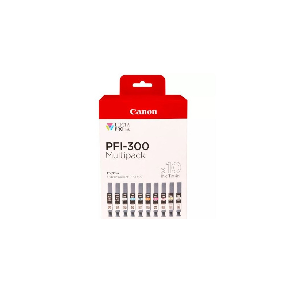 Produktbild för Canon PFI-MBK/PBK/CO/GY/R/C/M/Y/PC/PM 10 Ink Cartridge Multipack - 10-pack - mattsvart, foto-magenta, röd, gul, magenta, foto-svart, foto-cyan, grå, cyan, kromoptimerare - original - bläcktank