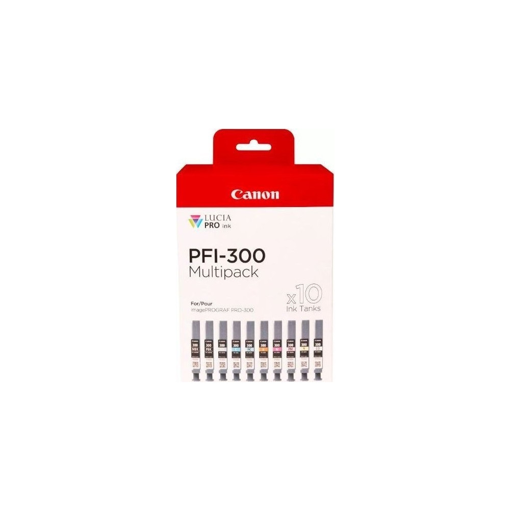 Produktbild för Canon PFI-MBK/PBK/CO/GY/R/C/M/Y/PC/PM 10 Ink Cartridge Multipack - 10-pack - mattsvart, foto-magenta, röd, gul, magenta, foto-svart, foto-cyan, grå, cyan, kromoptimerare - original - bläcktank