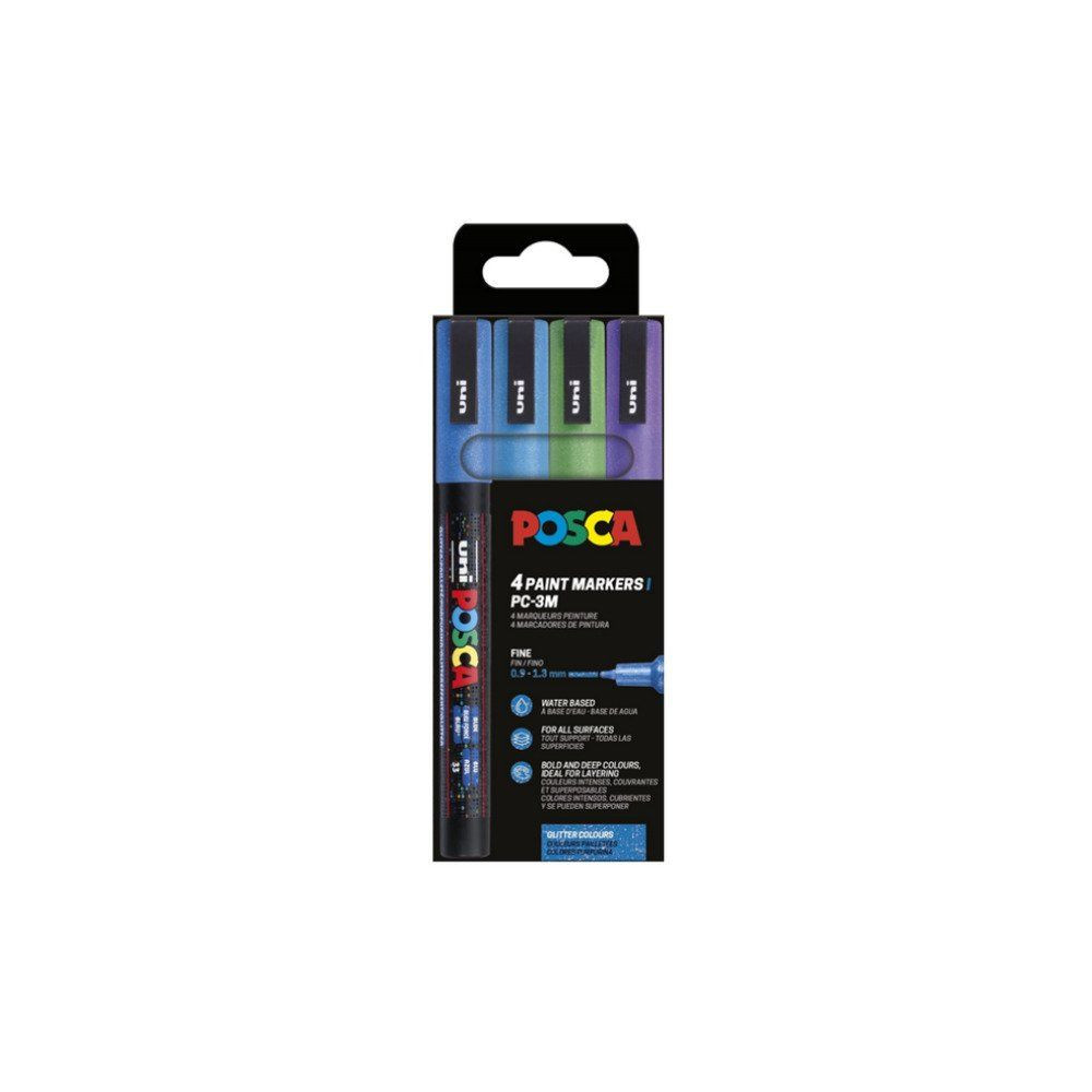 Produktbild för Posca POSCA PC-3M 4 st glitter, kalla (blå, ljusblå, grön, v...