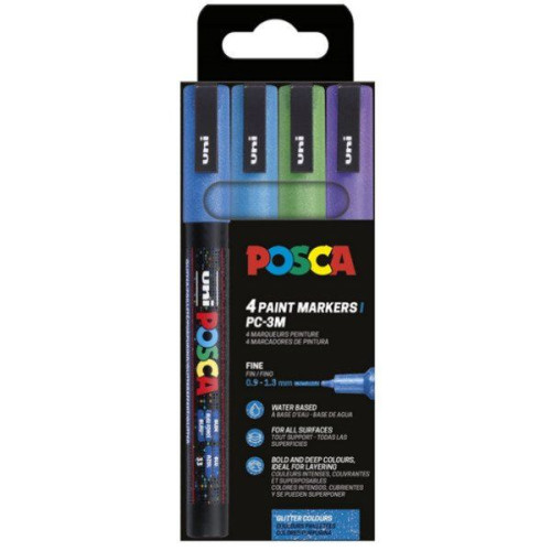 POSCA Posca POSCA PC-3M 4 st glitter, kalla (blå, ljusblå, grön, v...
