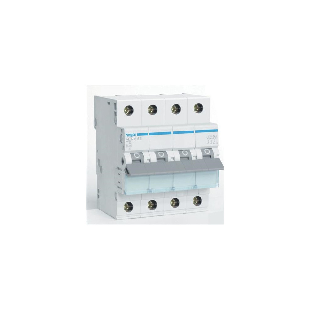 Produktbild för HAGER automatsäkring MCB 16A C, 3-pol + nolla, 6kA, 400V AC,...