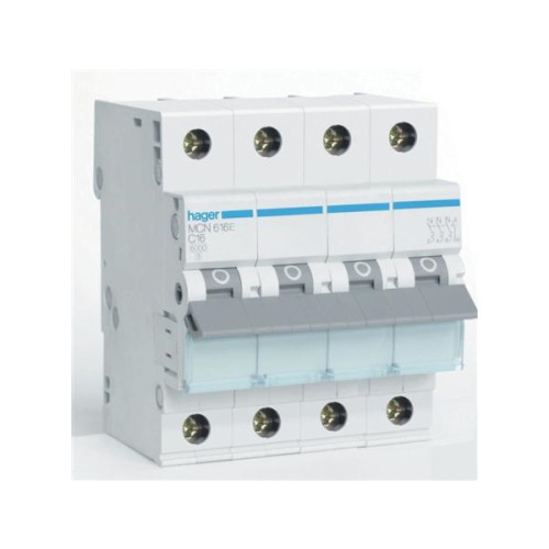 Hager HAGER automatsäkring MCB 16A C, 3-pol + nolla, 6kA, 400V AC,...
