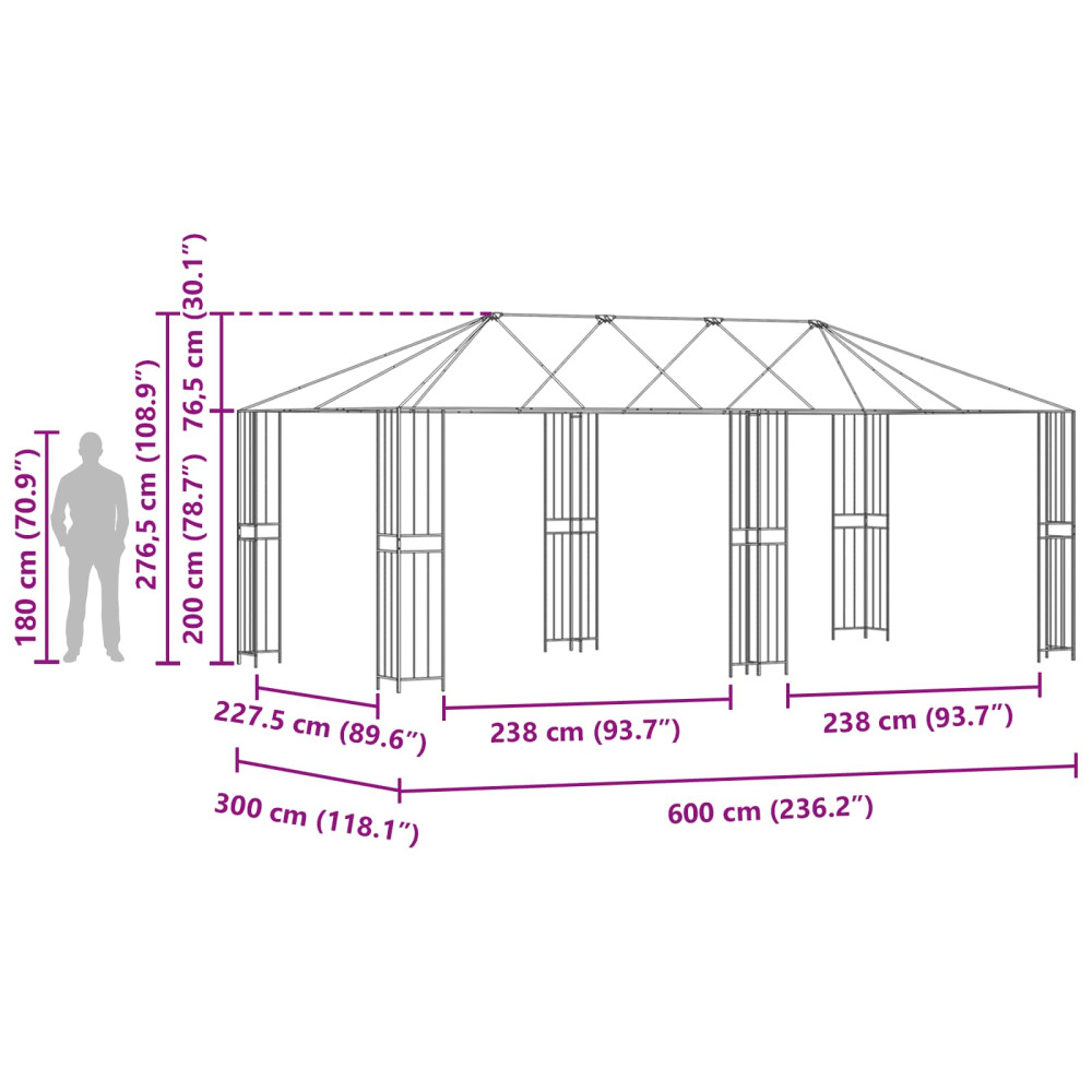 Produktbild för Gazebo Ram 6 x 3 m Svart Stål