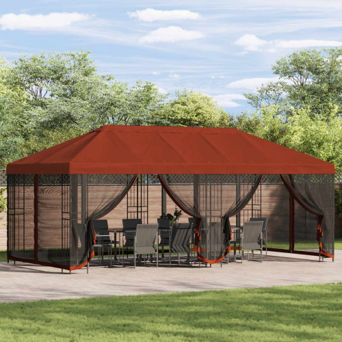 vidaXL Paviljong med väggar 6 x 3 m Terracotta Polyester och Stål 190