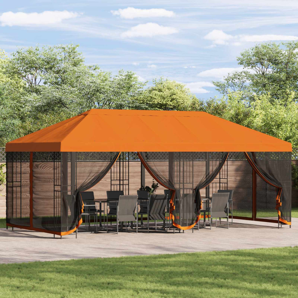 Produktbild för Paviljong med väggar 6 x 3 m Orange Polyester och Stål 190