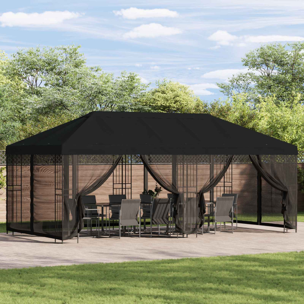 Produktbild för Paviljong med väggar 6 x 3 m Svart Polyester och Stål 190