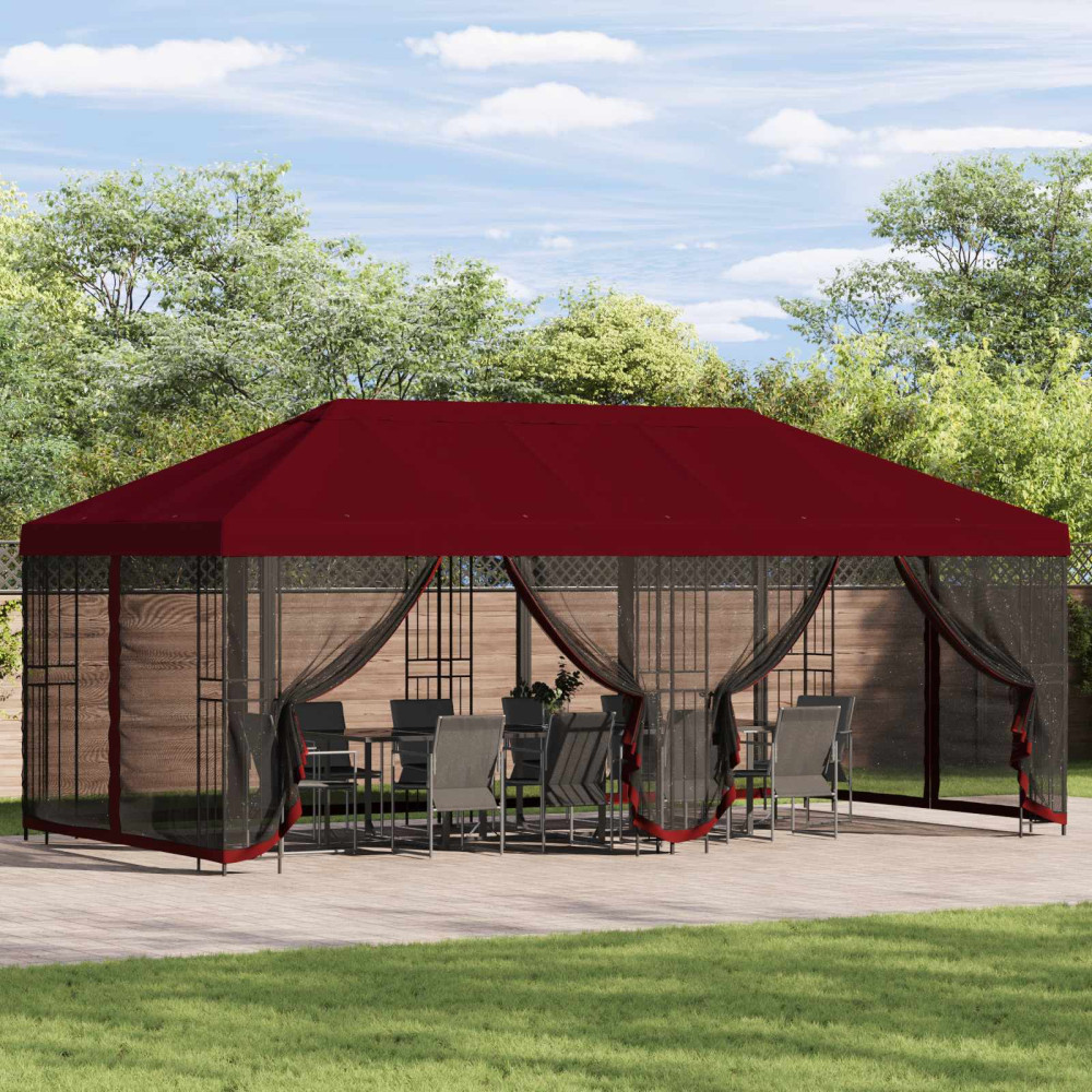 Produktbild för Paviljong med väggar 6 x 3 m Vinröd Polyester och Stål 190