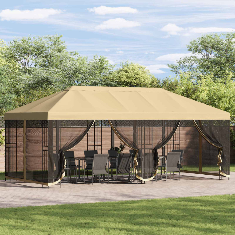 Produktbild för Paviljong med väggar 6 x 3 m Gräddvit Polyester och Stål 190