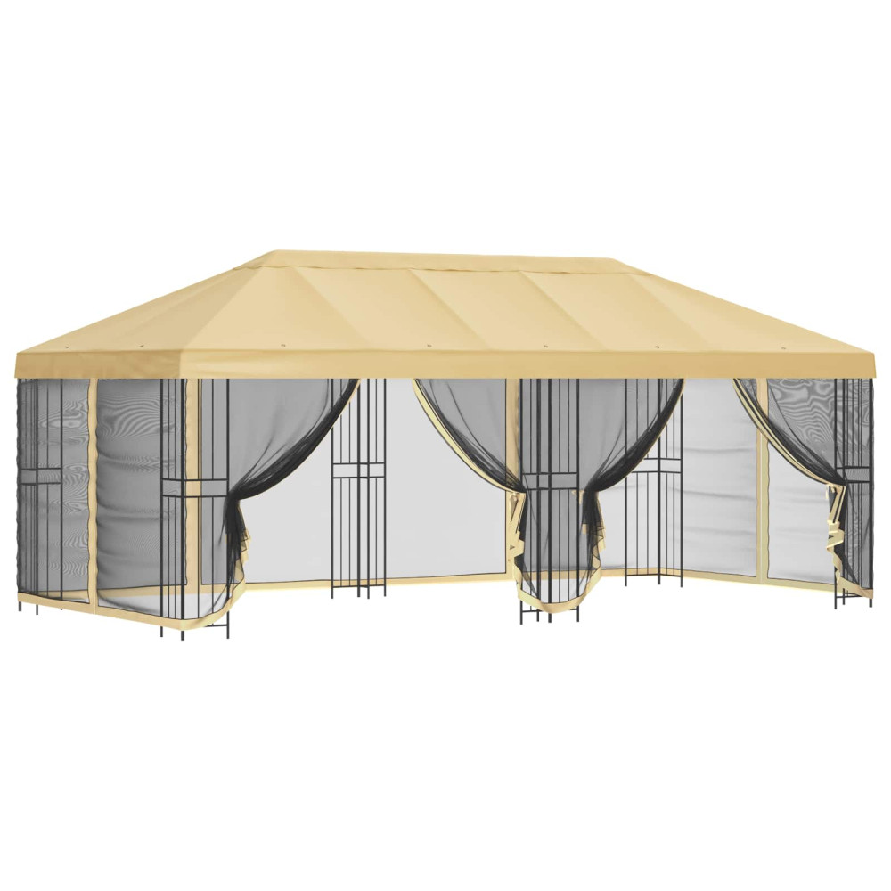 Produktbild för Paviljong med väggar 6 x 3 m Gräddvit Polyester och Stål 190