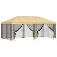 Produktbild för Paviljong med väggar 6 x 3 m Gräddvit Polyester och Stål 190