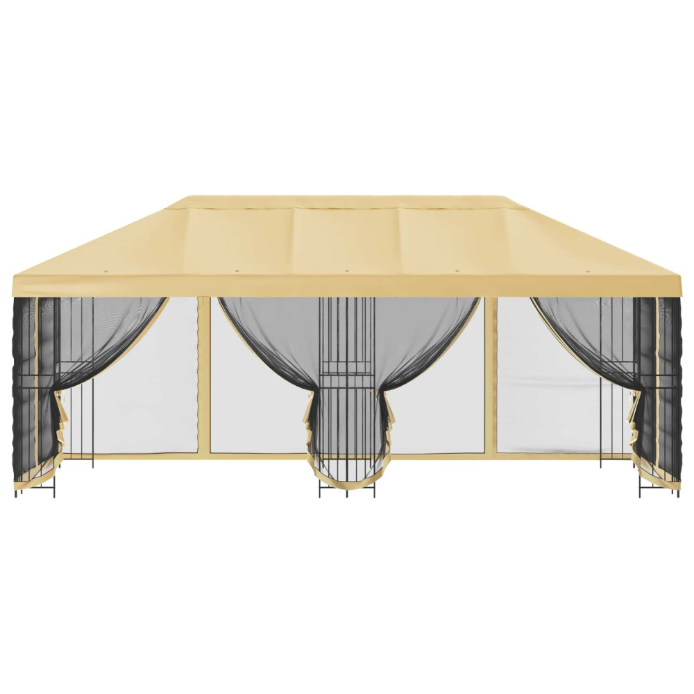 Produktbild för Paviljong med väggar 6 x 3 m Gräddvit Polyester och Stål 190