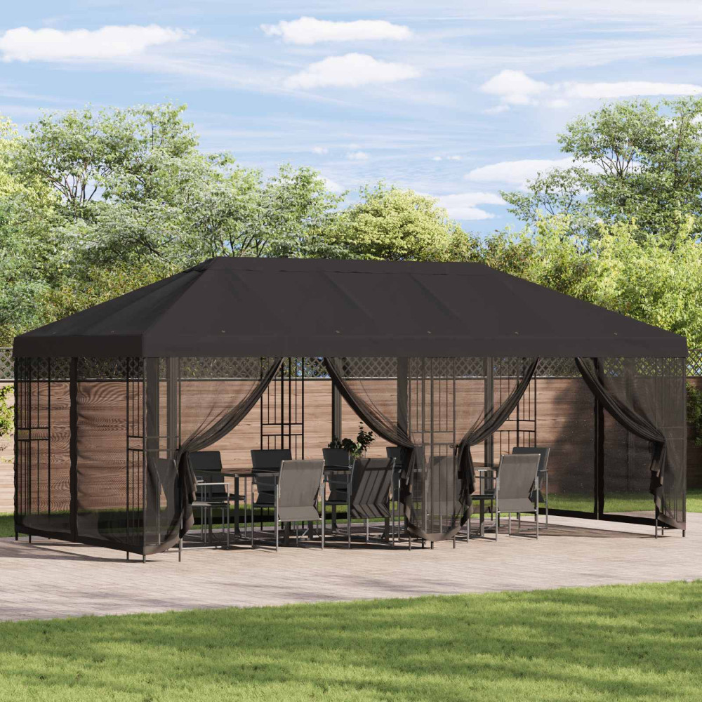 Produktbild för Paviljong med väggar 6 x 3 m Antracit Polyester och Stål 190