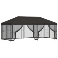 Produktbild för Paviljong med väggar 6 x 3 m Antracit Polyester och Stål 190