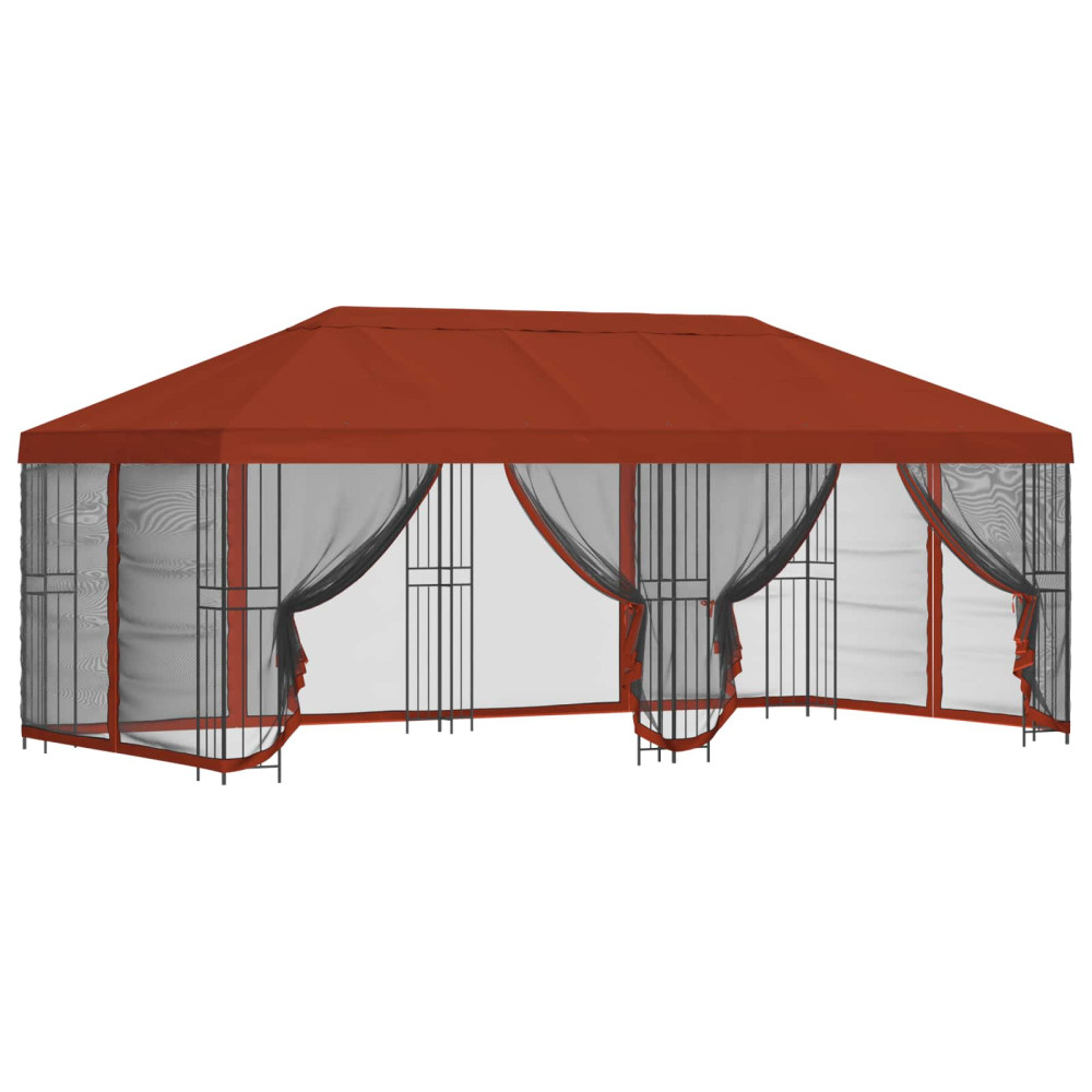 Produktbild för Paviljong med väggar 6 x 3 m Terracotta Polyester och Stål 190