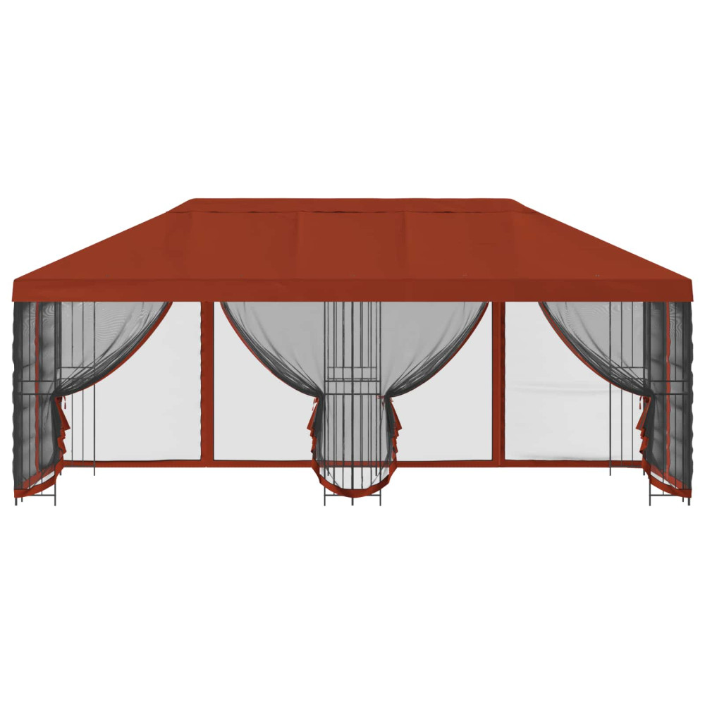 Produktbild för Paviljong med väggar 6 x 3 m Terracotta Polyester och Stål 190