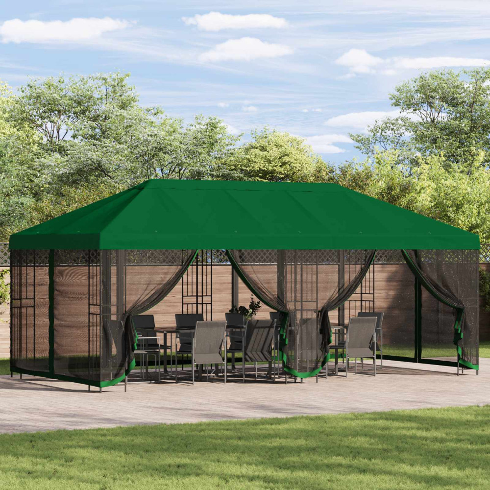 Produktbild för Paviljong med väggar 6 x 3 m Grön Polyester och Stål 190