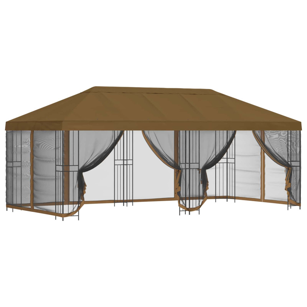 Produktbild för Paviljong med väggar 6 x 3 m Taupe Polyester och Stål 190