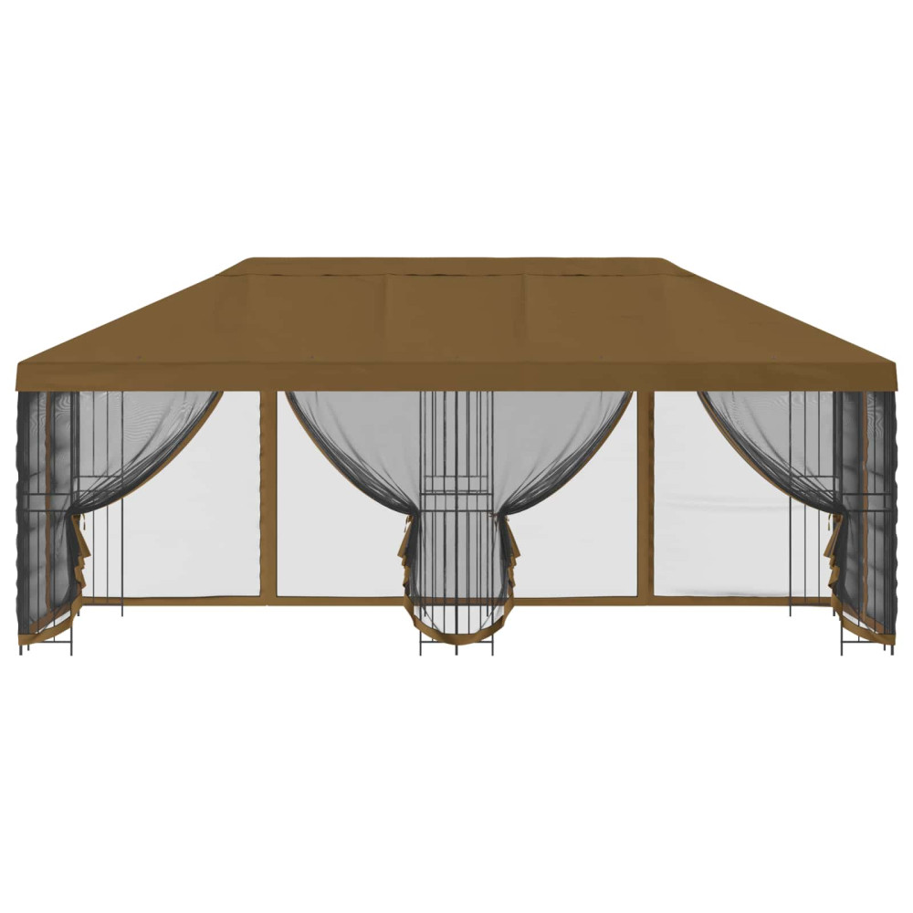 Produktbild för Paviljong med väggar 6 x 3 m Taupe Polyester och Stål 190