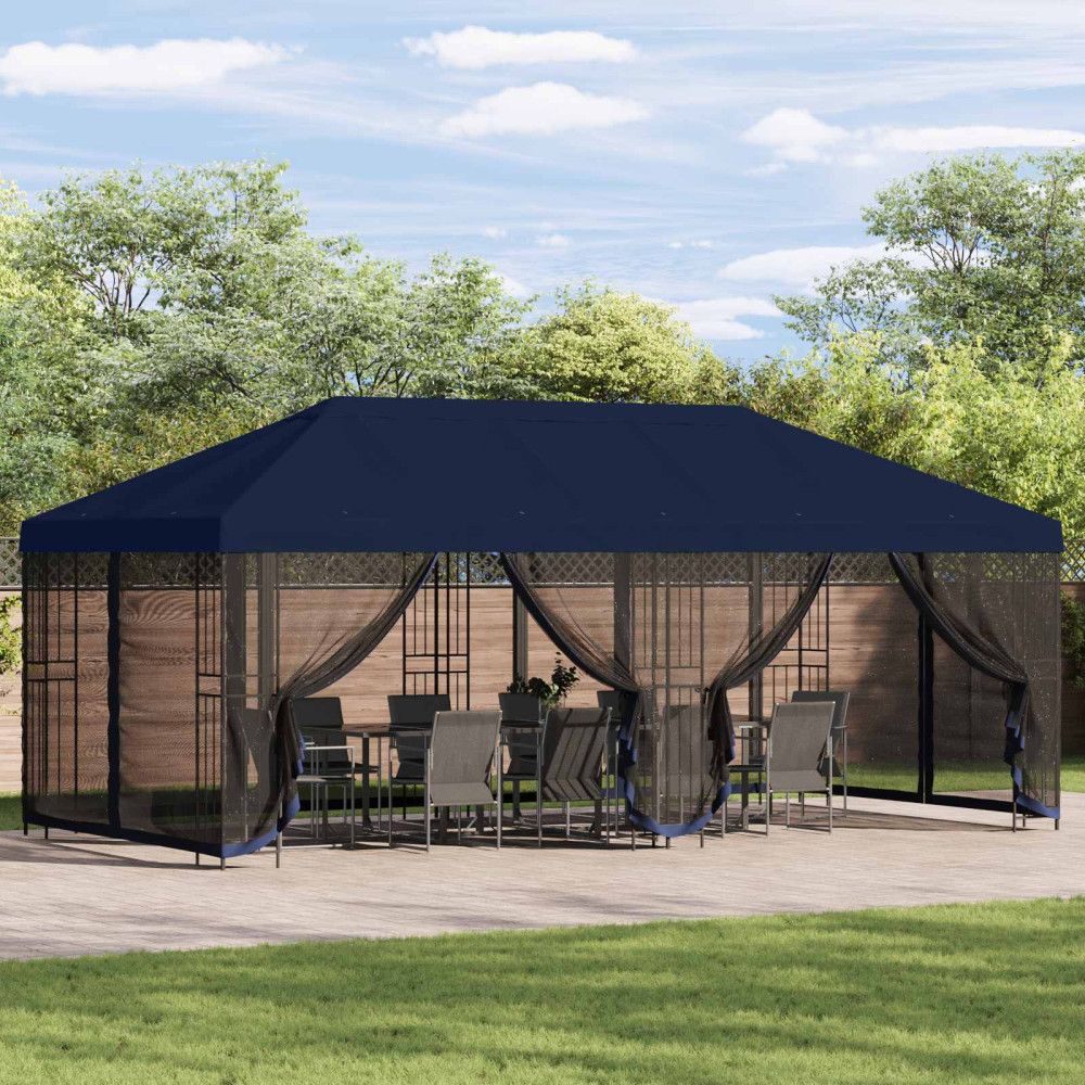 Produktbild för Paviljong med väggar 6 x 3 m Blå Polyester och Stål 190