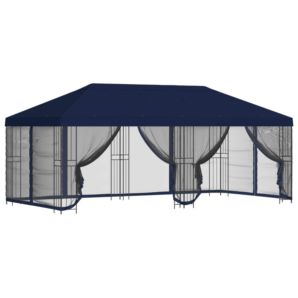 Produktbild för Paviljong med väggar 6 x 3 m Blå Polyester och Stål 190