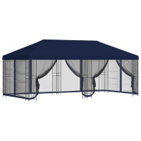 Produktbild för Paviljong med väggar 6 x 3 m Blå Polyester och Stål 190