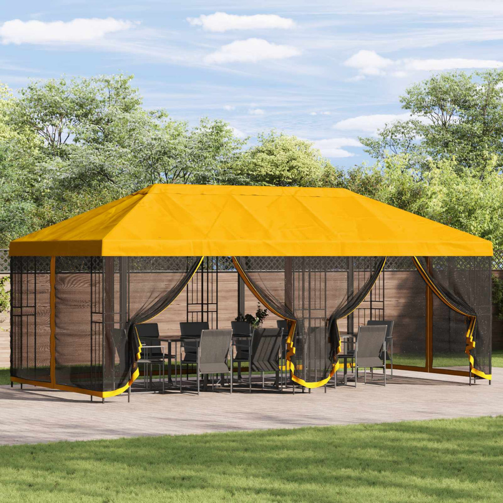 Produktbild för Paviljong med väggar 6 x 3 m Gul Polyester och Stål 190