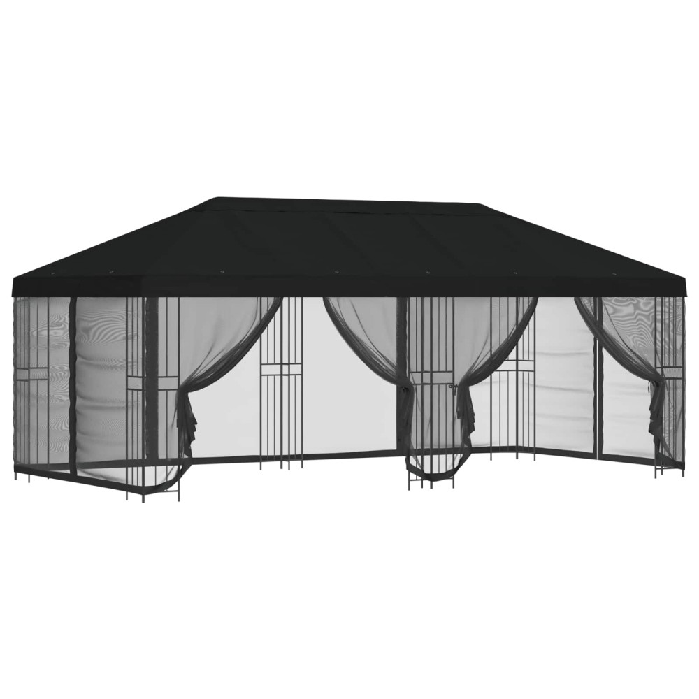 Produktbild för Paviljong med väggar 6 x 3 m Svart Polyester och Stål 190