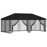Produktbild för Paviljong med väggar 6 x 3 m Svart Polyester och Stål 190