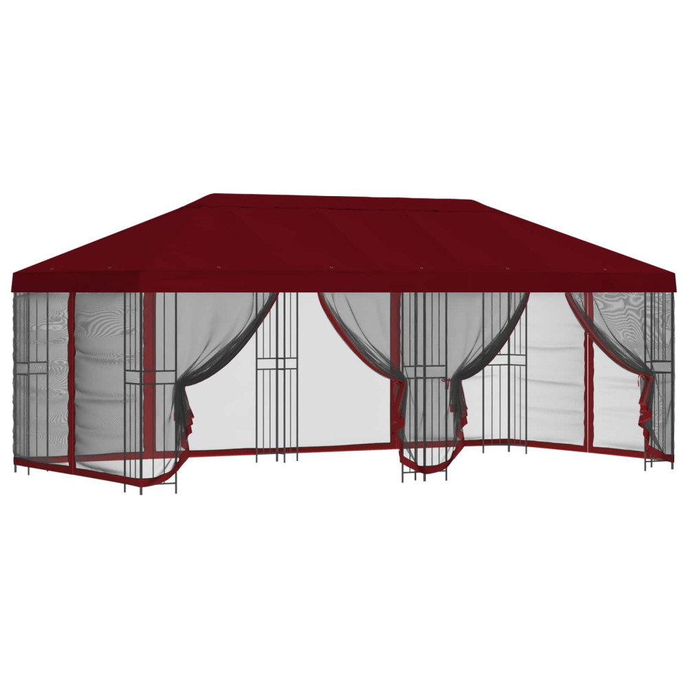 Produktbild för Paviljong med väggar 6 x 3 m Vinröd Polyester och Stål 190