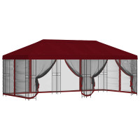 Produktbild för Paviljong med väggar 6 x 3 m Vinröd Polyester och Stål 190