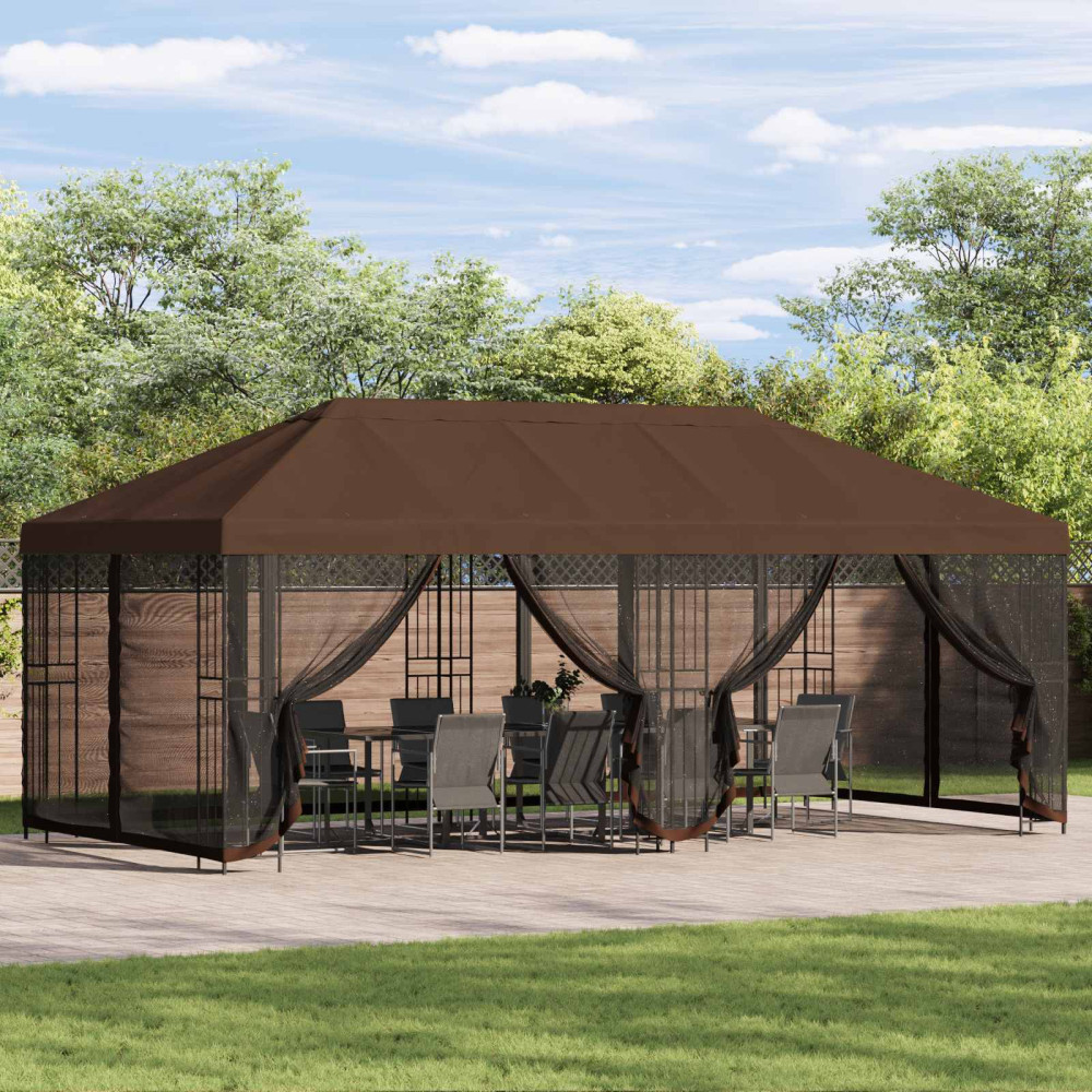 Produktbild för Paviljong med väggar 6 x 3 m Brun Polyester och Stål 190